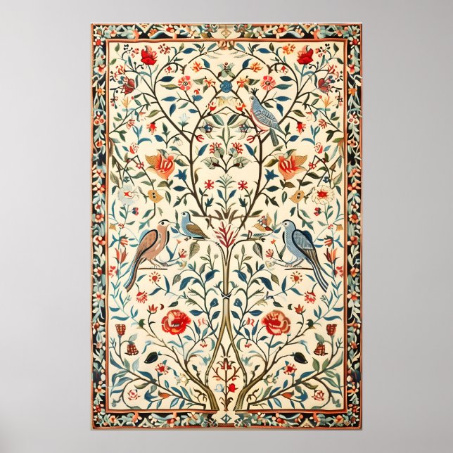 Indiskt blomfågelkonsttryck Botanisk Poster (Framsidan)