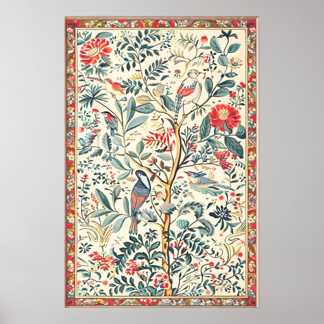 Indiskt blomsterkonsttryck Botanisk Fågel Poster (Framsidan)
