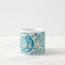 Indiskt botaniskt mönster i teal och tan espressomugg