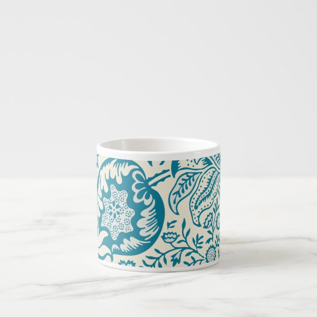 Indiskt botaniskt mönster i teal och tan espressomugg (Framsidan)