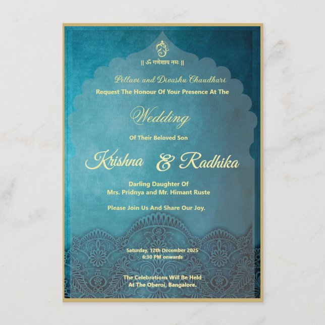 Indiskt bröllop elegant Ganesha Meddelande (Framsida)