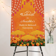 Indiskt bröllop Haldi välkomstskylt tavla