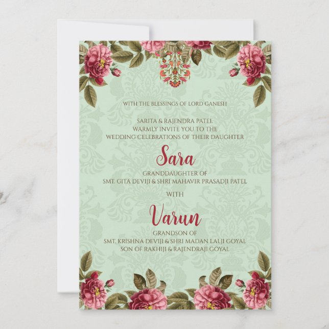 Indiskt bröllop-kort för Hindu Bröllop Inbjudningar (Framsida)