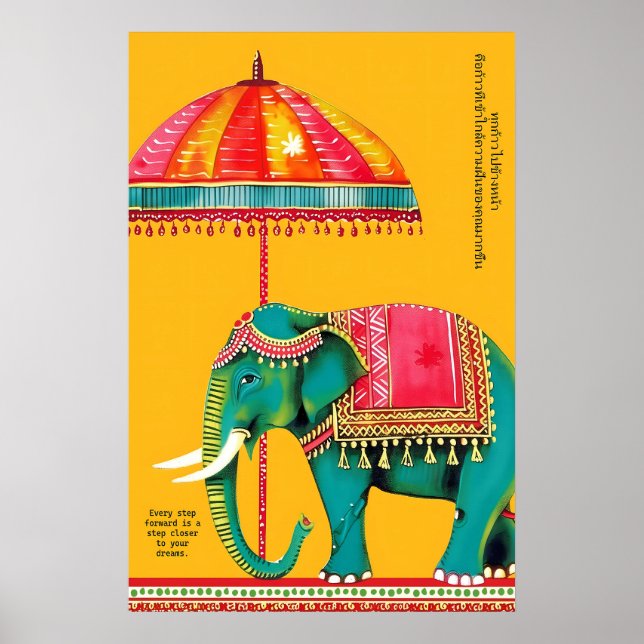 Indiskt elefantkonsttryck Rajasthani kultur Poster (Framsidan)