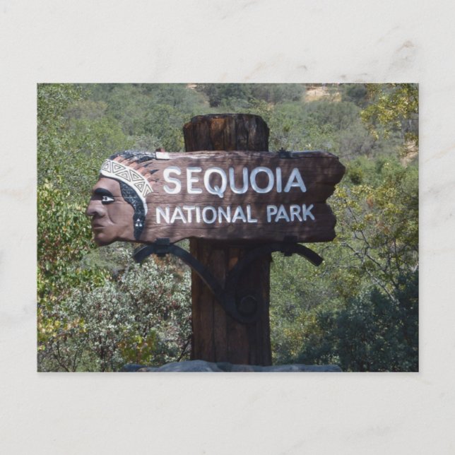 "Indiskt huvud" Sequoia nationalparksskylt Vykort (Framsida)