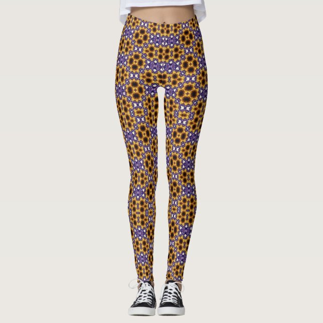 Indiskt Mandala Geometriskt Art Deco Sömlöst Mönst Leggings (Framsida)
