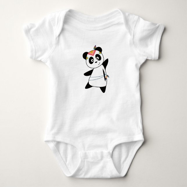 Indiskt Panda Björn Fashing Teddy Fjäder Söt T Shirt (Framsida)