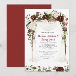 Indiskt rött boho rustikt akvarell blommande tak inbjudningar