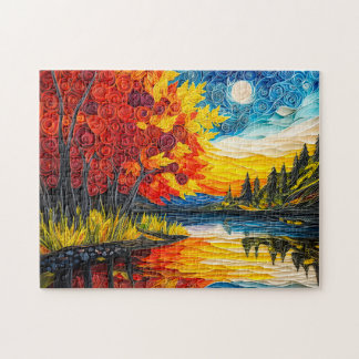 Indiskt sommar sjöscen i quilling pussel