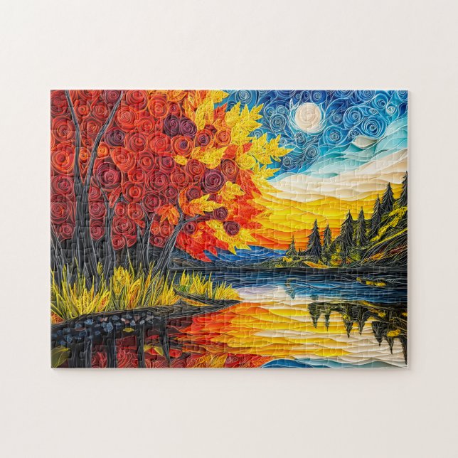 Indiskt sommar sjöscen i quilling pussel (Horisontell)