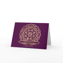 Indiskt tackkort för purpurfärgad och guld-