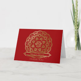 Indiskt tackkort för röd och guld- Mandala