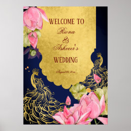 Indiskt välkomsttecken för Royal blå guld-pall Poster