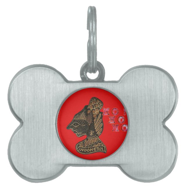 Indon esi Shadow Puppet Hohoho Design på Red canva Namnbricka Husdjur (Framsidan)