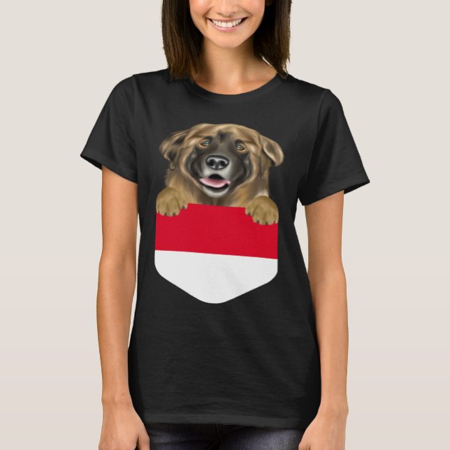 Indonesia Flag Leonberger Dog In Pocket T Shirt (Framsida)