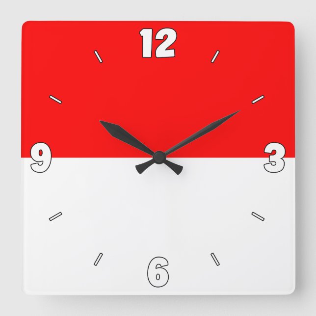 Indonesia Flagga Numbers Red White Patriotic  Fyrkantig Klocka (Framsida)