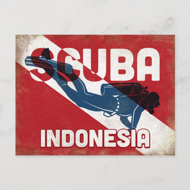 Indonesia Scuba Diver - Blue Retro Vykort (Framsida)