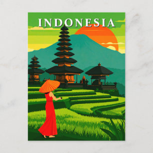 Indonesia Sunset Temple och Ris Terraces Vykort
