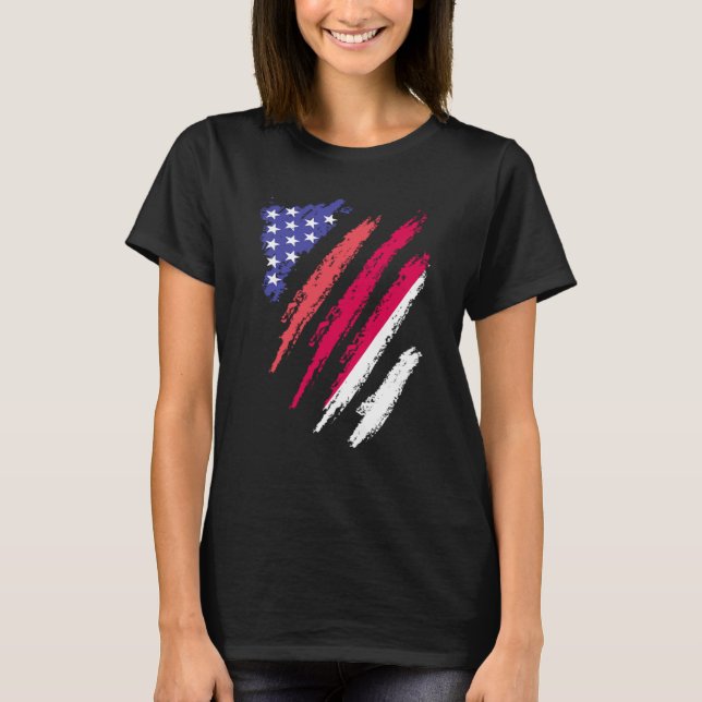 Indonesian American Patriot Grown Heart Flag Strip T Shirt (Framsida)