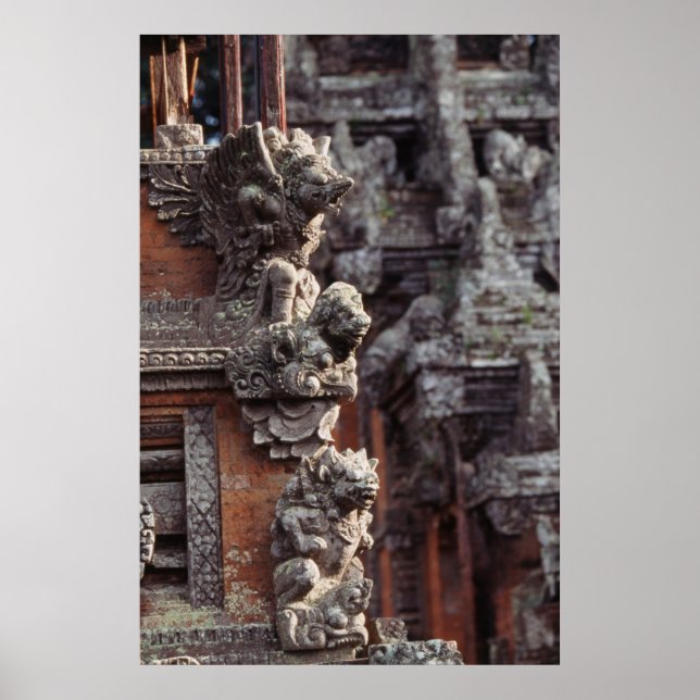 Indonesien, Bali, Ubud, Stenhuggningar av Hindu Poster (Framsidan)