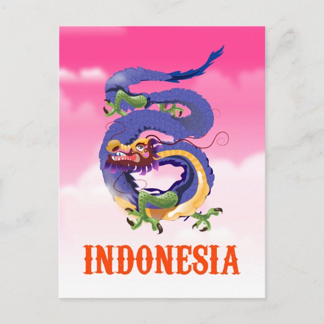 Indonesien Drakon retro reseplakat Vykort (Framsida)