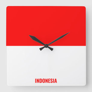 Indonesien Flagga Dazzling Patriotic Fyrkantig Klocka