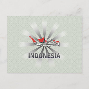 Indonesien Flagga Karta 2.0 Vykort