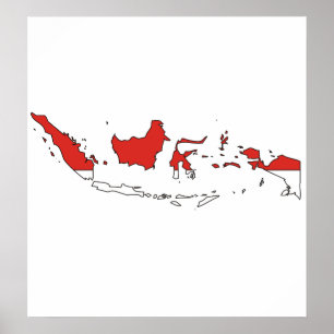 Indonesien Flagga Karta fullt storlek Poster