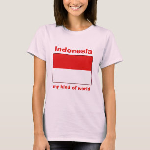 Indonesien Flagga + Karta + Text T-Shirt