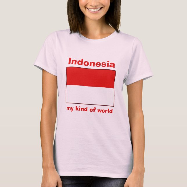 Indonesien Flagga + Karta + Text T-Shirt (Framsida)