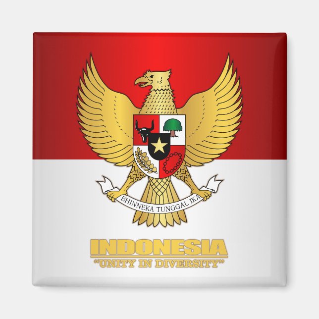 Indonesien Flagga med COA Magnet (Framsidan)