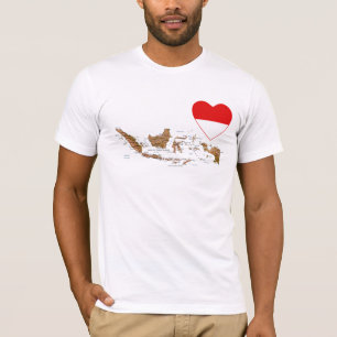 Indonesien flaggahjärta och kartaT-tröja T Shirt