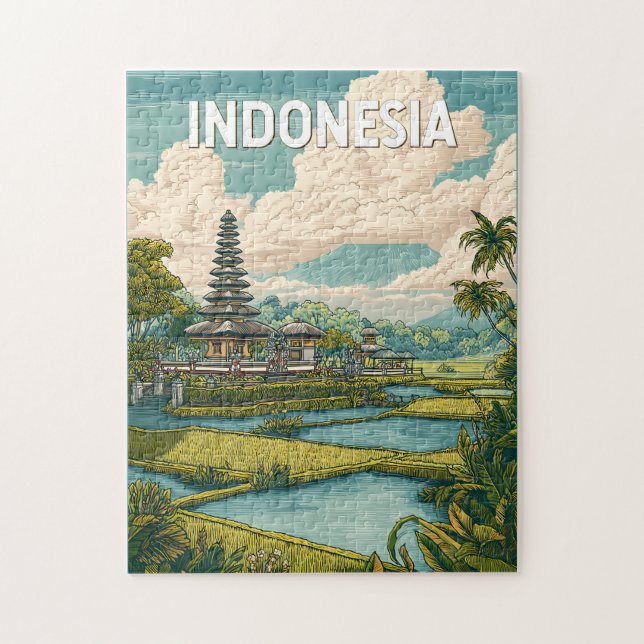 Indonesien Illustration Resa Konst Vintage Pussel (Vertikal)