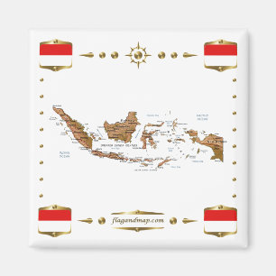 Indonesien Karta + Flaggor Magnet