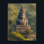 Indonesien Mountain Buddha Vykort<br><div class="desc">Tranquil scenery of Indonesia Buddha Statue sitta bredvid gröntens berg.</div>