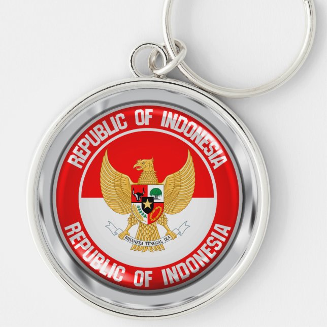 Indonesien Rund emblem Silverfärgad Nyckelring (Framsidan)