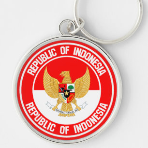 Indonesien rundaEmblem Rund Silverfärgad Nyckelring