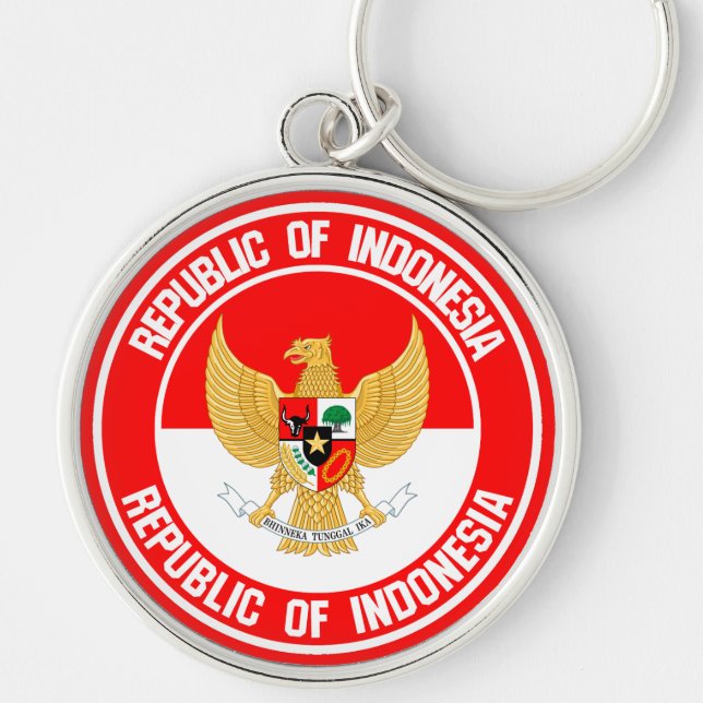 Indonesien rundaEmblem Rund Silverfärgad Nyckelring (Framsidan)