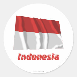 Indonesien som viftar Flagga med Namn Runt Klistermärke