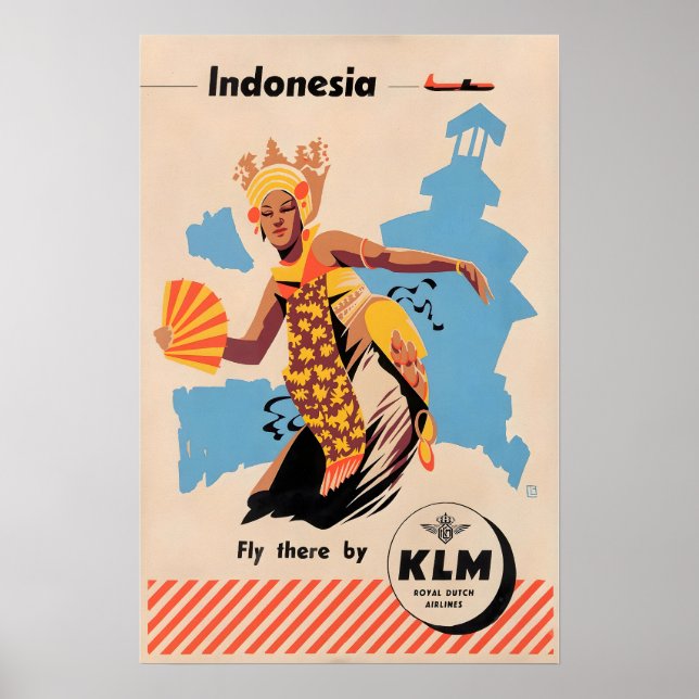 Indonesien Tryck indonesisk konst KLM Resa Affisch (Framsidan)