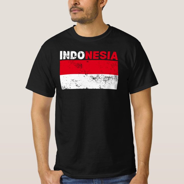 Indonesiens Flagga Vintage T-Shirt (Framsida)