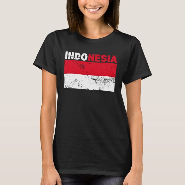 Indonesiens Flagga Vintage T Shirt (Framsida)