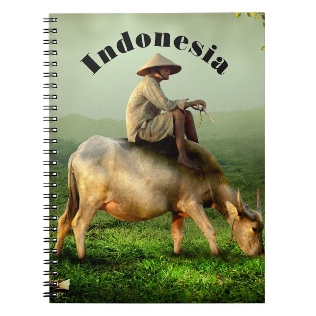 Indonesiens naturlandskap med Buffalo och Farmer Anteckningsbok Med Spiral (Framsidan)