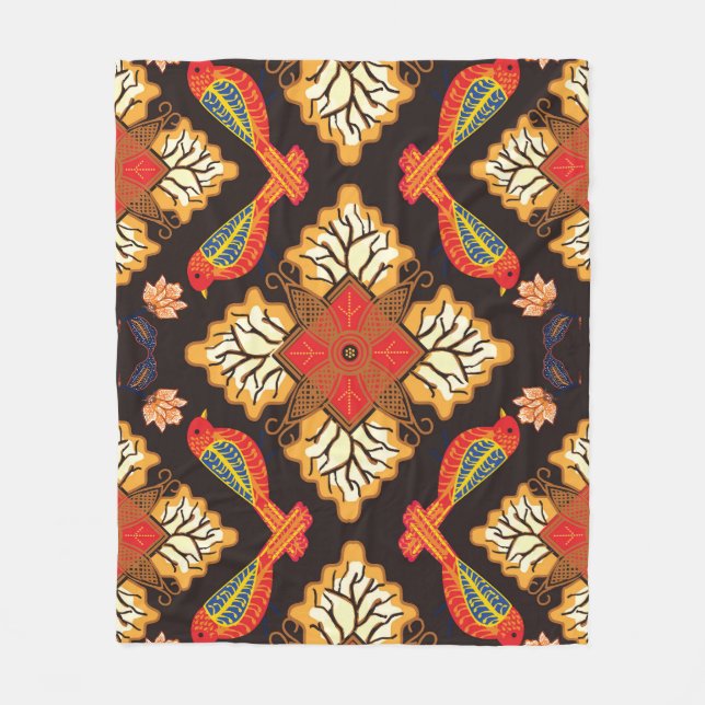 Indonesisk batik: flora fauna motif. fleecefilt (Framsidan)