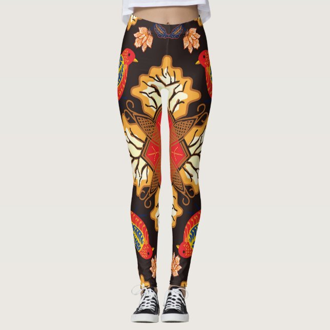 Indonesisk batik: flora fauna motif. leggings (Framsida)