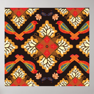 Indonesisk batik: flora fauna motif. poster