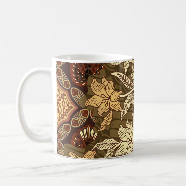 Indonesisk batik-motiv med flora- och fauna-patte kaffemugg (Vänster)