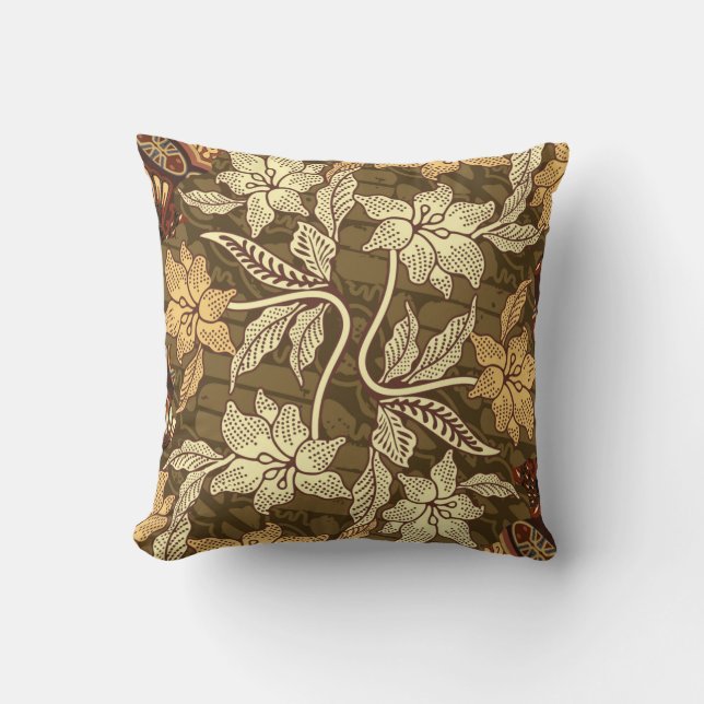 Indonesisk batik-motiv med flora- och fauna-patte kudde (Framsida)