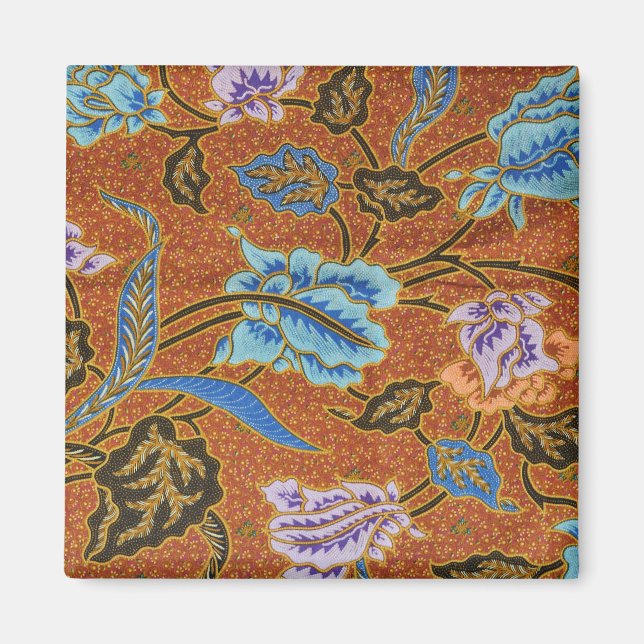 Indonesisk Blommigt Batik Guld Magnet (Framsidan)
