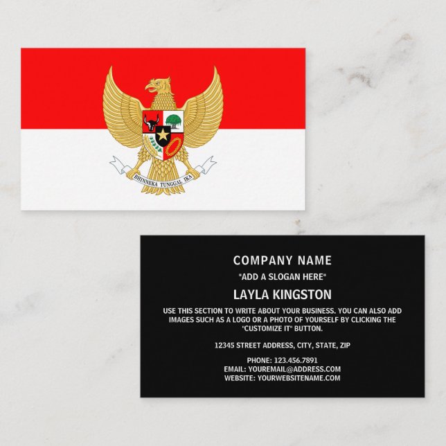 Indonesisk Flagga & National Emblem, Indonesien Visitkort (Fram/baksida)